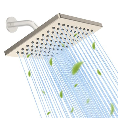 Hibbent cUPC Certified Thickness Metal 6'' Rain Shower Head, Brushed Nickel | High Pressure Shower Head, Bathroom Waterfall Shower Heads, High Flow Fixed Showerheads with Adjustable Brass Ball Joint - color: Brushed Nickel, style: Square 6''