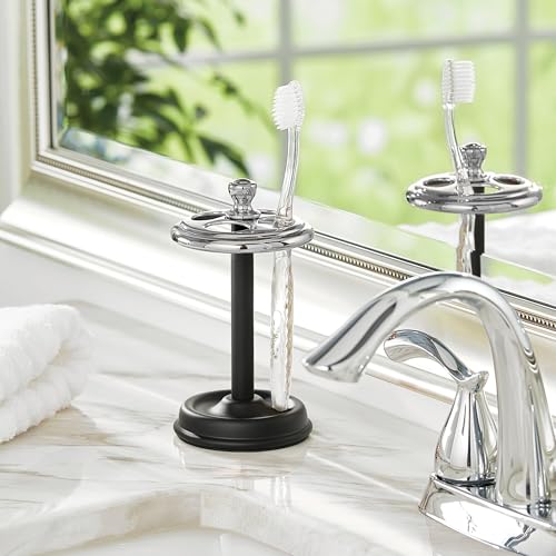 iDesign Toothbrush Holder, Black/Chrome | 4 Divided Sections, For Bathroom or Vanity - color: Chrome/Black, style: Pack of 1