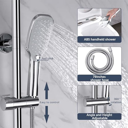 SonTiy Retrofit Shower System with Shelf, 12 Inch Stainless Steel Rain Shower Head with Handheld Sprayer, Shower Set with Slide Bar, Hose, Holder and Brass Diverter, 1.8 GPM, Chrome - color: Chrome, style: 1.8 Gallons Per Minute-Square