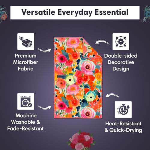 Microfiber Hand Towel & Washcloth Set, Double-Sided Waffle Weave Set of Two | Super Absorbent, Lint-Free, Fast Drying, Pia & Fonnie Pattern, Black/Pink, Bathroom, Kitchen, Car & Window Cleaning Cloth Set - color: Pia & Fonnie - Black/Pink, size: Hand Towe
