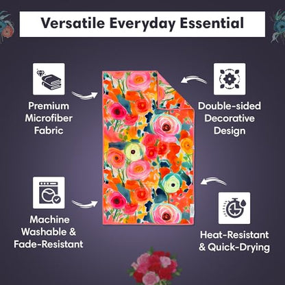 Microfiber Hand Towel & Washcloth Set, Double-Sided Waffle Weave Set of Two | Super Absorbent, Lint-Free, Fast Drying, Pia & Fonnie Pattern, Black/Pink, Bathroom, Kitchen, Car & Window Cleaning Cloth Set - color: Pia & Fonnie - Black/Pink, size: Hand Towe