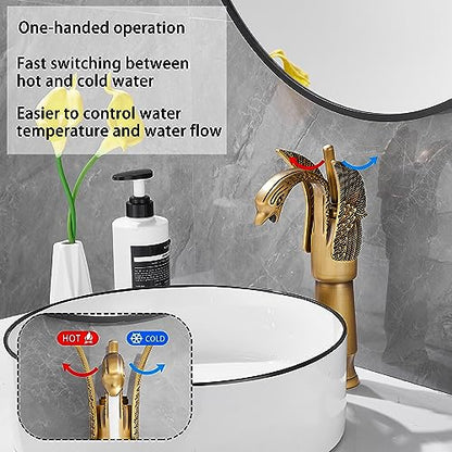 Antique Brass Swan Shape Single Handle One Hole Bathroom Vessel Sink Faucet Deck Mount Lavatory Sink Faucet - color: Antique Brass, size: Tall