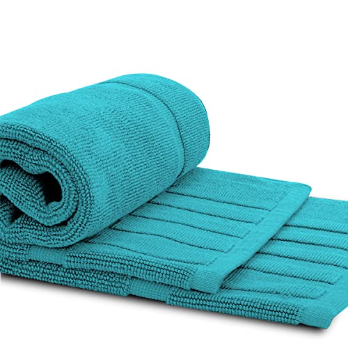 White Classic Luxury Bath Mat Floor Towel Set - Absorbent Cotton Hotel Spa Shower/Bathtub Mats [Not a Bathroom Rug] 22"x34" | 2 Pack | Aqua - color: 12: Aqua