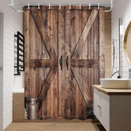 Rustic Barn Door Shower Curtain for Bathroom, Retro Countryside Wood Board Bathroom Decor Curtain Sets,Art Vintage Famhouse Western Bath Curtains RV Shower Curtains with Hooks,48X70IN - color: Pattern 1, size: 48"W x 70"L (Pack of 1)
