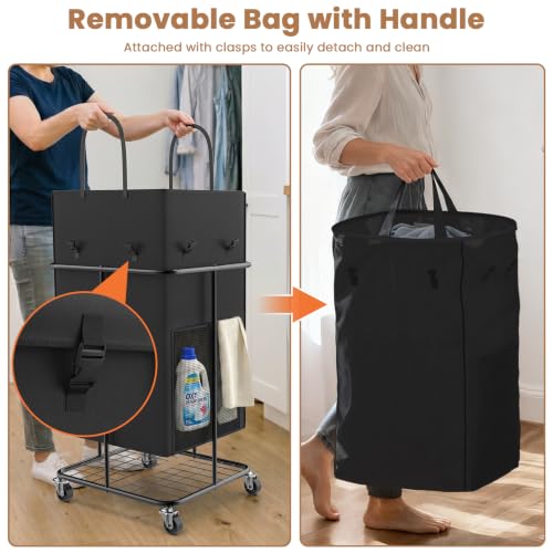 150L Large Laundry Hamper with Wheels, Rolling Laundry Basket | Removable Laundry Bag | Metal Frame | Oxford Fabric Dirty Clothes Hampers for Bedroom, Laundry Room, Bathroom, Dorm | Black - color: Black
