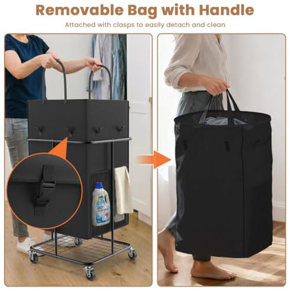 150L Large Laundry Hamper with Wheels, Rolling Laundry Basket | Removable Laundry Bag | Metal Frame | Oxford Fabric Dirty Clothes Hampers for Bedroom, Laundry Room, Bathroom, Dorm | Black - color: Black