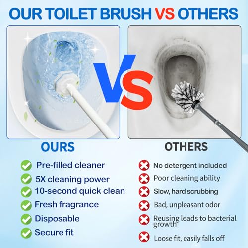 Disposable Toilet Brush and Holder Set, 40 Pre-Filled Refills | 5X Powerful No-Shed Pads, 360° Deep Toilet Bowl Clean, Toilet Bowl Cleaner with Storage Caddy & Adhesive Hooks - size: Toilet Brush Set + 40 Refill Heads