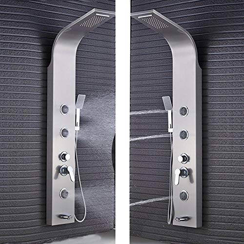 Brushed Nickel Bath Shower Panel Rainfall Waterfall Tower Shower Column with Body SPA Massage Jets Spray Nozzle Tub Faucet Spout