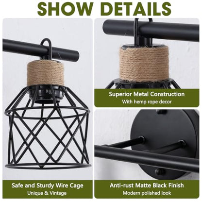 2-Light Farmhouse Bathroom Light Fixtures, Rustic Black Bathroom Lighting Over Mirror with Metal Shade, Modern Coastal Vanity Lights for Mirror Living Room Cabinet Bedroom - size: 2-Light