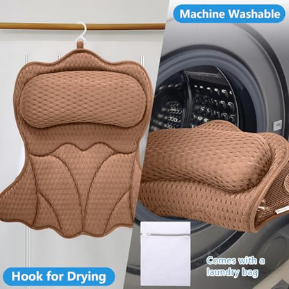 REEZEIVI Bath Pillows for Tub,Thick Neck Back Support Bathtub Cushion,Brown | 4D breathable body-fitting mesh, 6 strong anti-slip suction cups, machine washable & quick drying, durable for all bathtubs - color: Brown