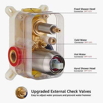 Iriber Shower System Wall Mounted Shower Faucet Set with High Pressure Shower head and 3-Setting Handheld, Bathroom Shower Trim Kit Contain Pressure Balance Valve Cartridge, Brushed Nickel - color: Brushed Nickel