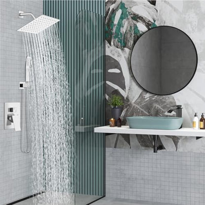 Midanya Shower Faucet Set with Handheld Sprayer,8 Inch,Polish Chrome | Rough-in Shower Valve and Trim Kit Included,Square Rain Head,Wall Mount Shower System,All Metal,Bathroom - color: Chrome, size: 8 Inch