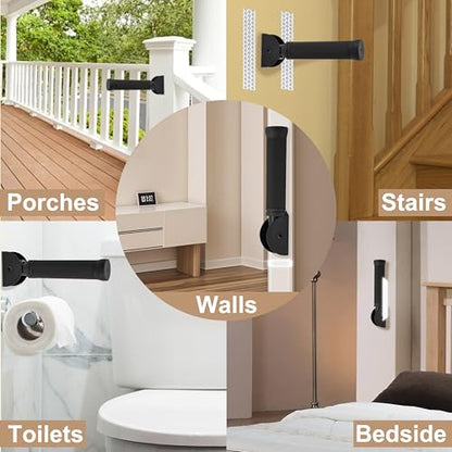 Flip Up Grab Bar for Seniors, 8.3-Inch Wall-Mount Handle, Black | 90° Magnetic Flip-Up Design, Steel Frame, Textured Rubber Grip, Supports Up to 300 lbs, for Doorways, Steps and Bathrooms