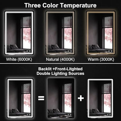LED Bathroom Mirror with Lights, Anti-Fog, Dimmable, Lighted Bathroom Vanity Mirror for Wall, UL-Certified (24 x 36) - size: 24"L x 36"W