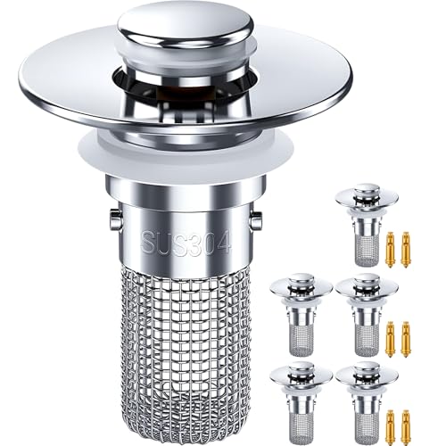 6 Pcs Bathroom Sink Drain Strainer 1.25"/1.5" Drain Hoses 2.6 Inches in Height Pop up Sink Filter with Removable Stainless Steel Filter Basket Hair Catcher for Us Bathroom Bathtubs