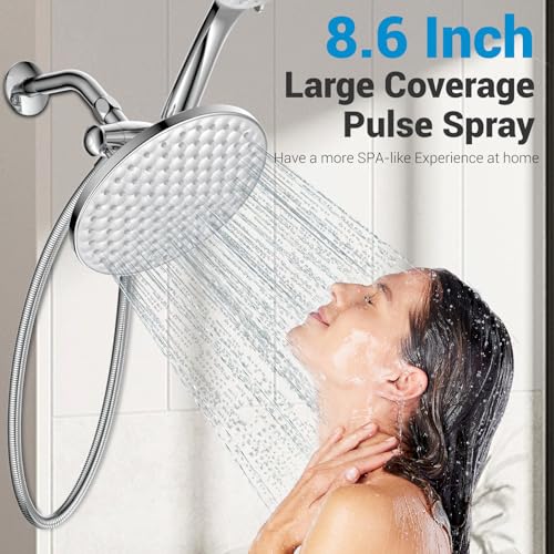 Dual Shower Head with Handheld Combo, 8.6" Rainfall Showerhead | 6 Settings Handheld Shower Head with Hose, Dual Shower System for Full Body Coverage and Easy Installation(Chrome) - color: Chrome