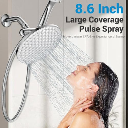 Dual Shower Head with Handheld Combo, 8.6" Rainfall Showerhead | 6 Settings Handheld Shower Head with Hose, Dual Shower System for Full Body Coverage and Easy Installation(Chrome) - color: Chrome