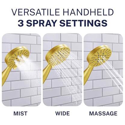 HammerHead Showers® Solid Metal Dual Shower Head Combo – BRUSHED GOLD – 8 Inch Rainfall High Flow Shower Head & 3-Flow Handheld Shower Head High Pressure with Hose 6ft - Luxury Double Shower Heads - color: Brushed Gold, size: 2.5 GPM Standard
