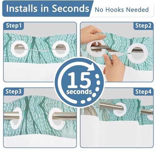 No Hook Shower Curtain with Snap in Liner, Waterproof Ocean Shower Curtain with Sheer Top Window and Weighted Hem, Coastal Underwater Starfish Design Bathroom Shower Curtains, 71" W x 74" L - color: Undersea Starfish