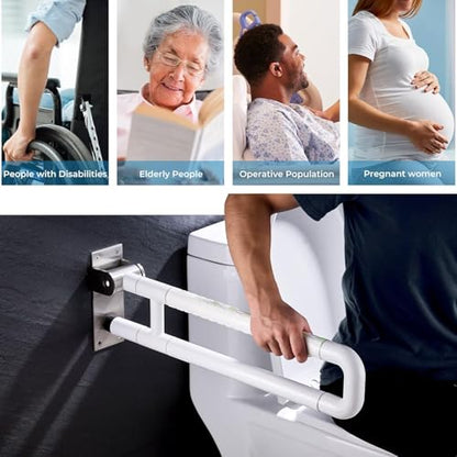 Flip Up Grab Bar for Toilet: Upgraded 23.6 Inch Handicap Grab Bars for Bathroom - Wall-Mount, Non-Slip Toilet Handles with Glows at Night, Suitable for Elderly Pregnant Women and Disabled - color: S-2930.White