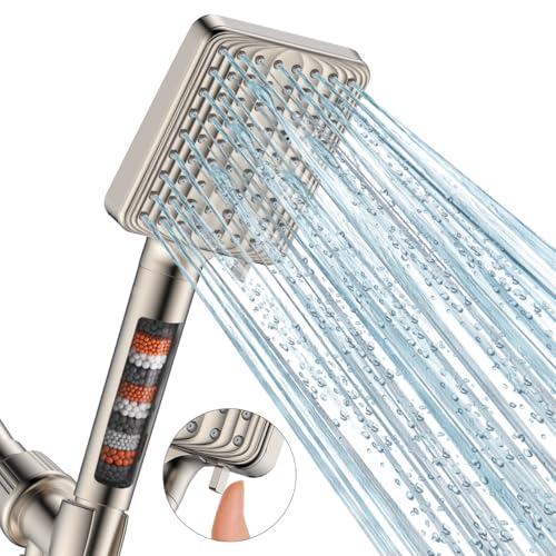 Filtered Shower Head - 6 Modes High Pressure Handheld Shower Head with Filter Mineral Beads, Detachable Handheld Showerhead Set with Stainless Steel Hose and Shower Arm Bracket (Brushed Nickel) - color: Brushed Nickel