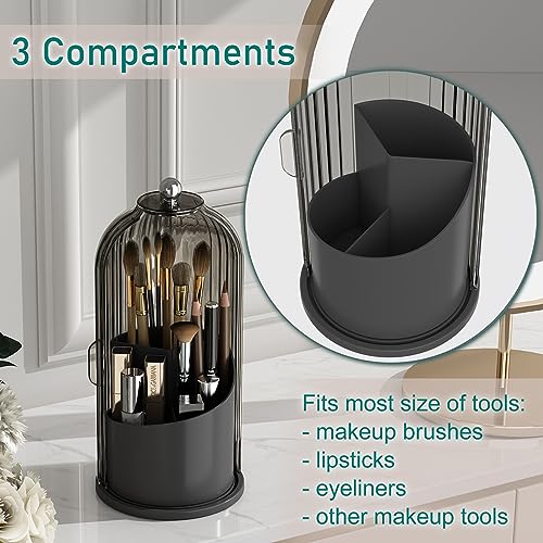 GAXmi Makeup Brush Holder with Lid Rotating Cosmetic Organizer, Black-Grey | 360 Rotation, Waterproof, Dustproof, Moistureproof - color: Black-Grey