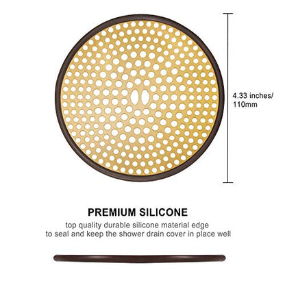 304 Stainless Steel Hair Catcher Shower Drain Cover with Silicone, Shower Stall Drain Strainer, Bathtub Hair Stopper, Bathroom Hair Trap Floor Drain Protector, Brushed Gold Brass 4.33 Inch Round Flat - color: Brushed Gold