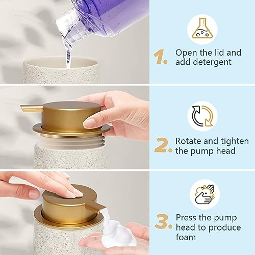 Ceramic Foam Hand Soap Dispenser - 10.15 oz Foaming Soap Dispenser Hand Pump Dispenser, Ceramic Dish Liquid Dispenser for Kitchen,Sylfu Hand Wash Bottle Bathroom - color: Foam-diamond