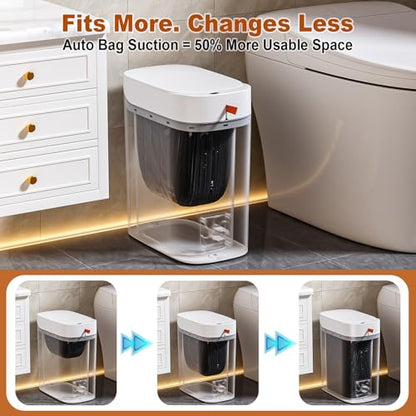 funest Bathroom Trash Can with Lid, Automatic Motion Sensor Trash Can, 3.5 Gallon Garbage Can, Type-C Rechargeable, Bag-Holding Design, One-Pull Auto Packing, Quiet-Close Hinge for Bedroom, Office