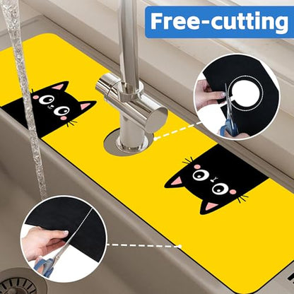 Cute Black Cat Head Kitchen Sink Splash Guard Mat Absorbent Fast Drying Mat Faucet Draining Mat Sink Splash Guard Behind Faucet Drip Catcher for Kitchen Bathroom 5.5"×24" - size: 24" x 24"