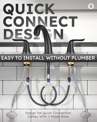 WOWOW Widespread Bathroom Faucet - 3 Hole, Black, 8 Inch Center, Double Handle, High Arc, Lavatory Basin Faucet with Pop Up Drain Assembly - color: Black
