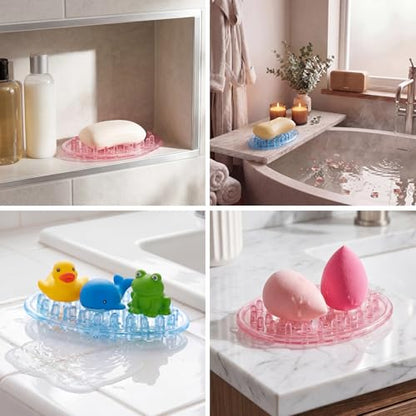 2 Pcs Plastic Soap Holder Soap Dish Bar Saver Tray with Holes Sponge Holder for Kitchen Bathroom Shower Counter, 4.5 x 3 x 0.7 Inches (Pink,Blue) - color: Pink, Blue