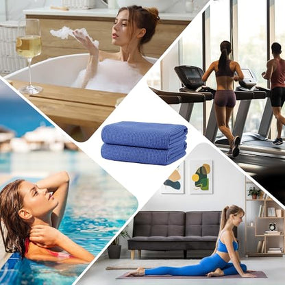 POLYTE 380 GSM Poly Blend Microfiber Quick Dry Waffle Bath Towel, 30x60 in | 2 Pack, Oversize, Lint Free, Body Towel - color: Royal Blue