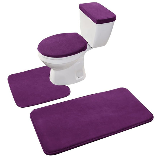 Madeals Memory Foam Bathroom Toilet Rug Set 4 Piece with Toilet Lid Cover and Tank Covers Teal Purple - color: Purple