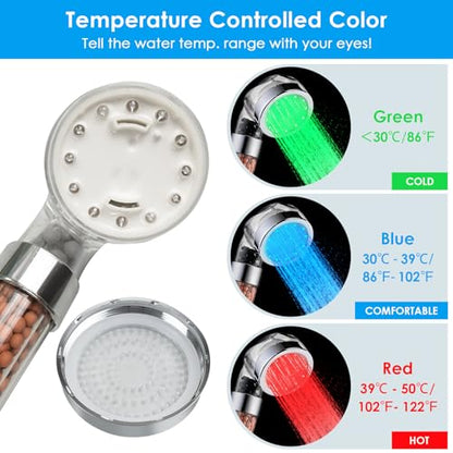 Vacto Temperature Controlled 3-color Changing Shower Head Kit, Water Saving Showerheads with Filtration Beads, LED High Pressure Handheld Shower Head Set (No Hose and Bracket) - color: Temperature Controlled Shower Head (No Hose & Bracket)