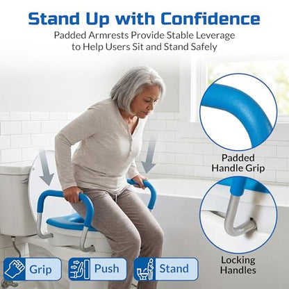 Deluxe Raised Toilet Seat with Handles, Padded Elevated Toilet Seat Riser | Easier, Safer Sit & Stand at the Toilet - padded seat, tool-free assembly