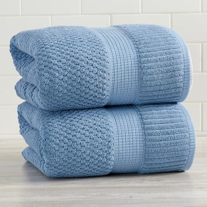 NY Loft 100% Cotton 2-Pack Oversized Bath Towel Set | Blue | Quick-Dry | Two Oversized 35" x 70" Bath Towels / Bath Sheets | Super Absorbent | Designer-Styled Texture - color: Blue Shadow, size: Bath Sheets (2 Pack)