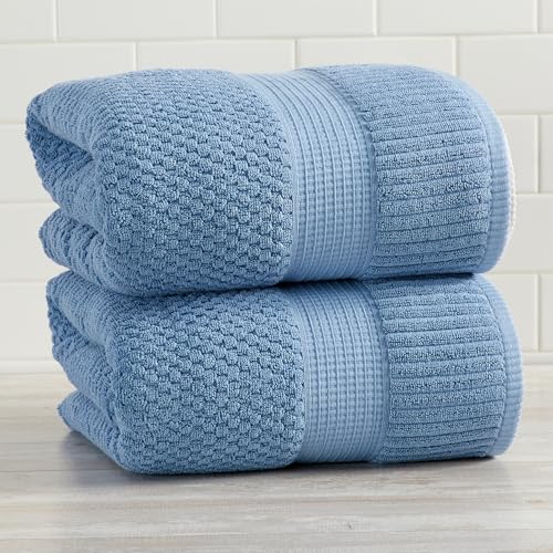 NY Loft 100% Cotton 2-Pack Oversized Bath Towel Set | Blue | Quick-Dry | Two Oversized 35" x 70" Bath Towels / Bath Sheets | Super Absorbent | Designer-Styled Texture - color: Blue Shadow, size: Bath Sheets (2 Pack)