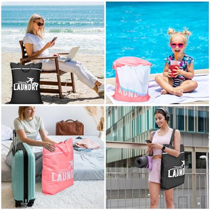 Fiodrimy 2 Pcs Large Travel Laundry Bags - Washable Waterproof Wet Clothes Bags for Gym, Swimming, Yoga & College Dorm (Black+Pink) - color: Black+pink