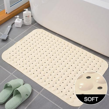 Bathtub and Shower Mats, 28 x 15 Inch Non-Slip Bath Mat, Machine Washable Bath Tub Mat with Suction Cups & Drain Holes for Bathroom, Beige - color: Beige, size: 28" x 15" (Rectangular)