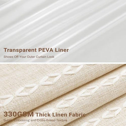 BTTN 3 in 1 Shower Curtain with Liner, 78 Inch Long Boho Linen Striped Cloth Shower Curtain Set with Hook, Farmhouse Bohemian Country Waterproof Fabric Shower Curtain for Bathroom, Cream/Beige, 72x78 - color: Cream With Liner, size: 72"W x 78"L (Pack of 1