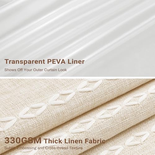 BTTN 3 in 1 Shower Curtain with Liner, Cream Boho Linen Striped Cloth Shower Curtain Set with Plastic Hook, Farmhouse Bohemian Country Waterproof Fabric Shower Curtain for Bathroom, Beige, 72x72 - color: Cream With Liner, size: 72"W x 72"L (Pack of 1)