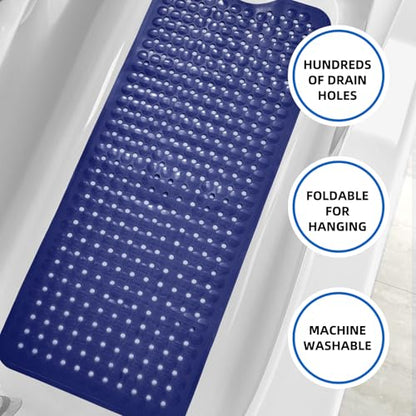 MOONFLY Shower and Bathtub Mat,40x16 Inches,Extra Long Non Slip Mats with Suction Cups and Drain Holes, Machine Washable and Anti Slip Bathmats, Bathroom Mats for Tub Nonslip (Navy Blue) - color: Navy Blue