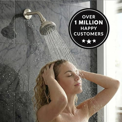 Aqua Elegante Pressure Boosting Shower Head - 1.8 GPM - Brushed Nickel | 3 Inch Wall Mount, Water Saving Showerhead, Best For Low Flow Showers With Anti-Clog Nozzles & Adjustable Brass Fitting - color: Brushed Nickel, size: 1.8 GPM