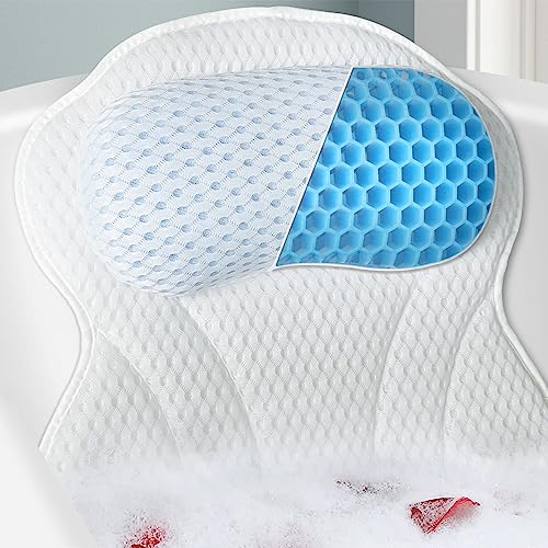 Bathtub Bath Pillows for Tub - Bath Tub Pillow Headrest with Ergonomic TPE, Bathtub Pillow for Neck & Back Support with Strong Suction Cups & Hook - size: Medium White