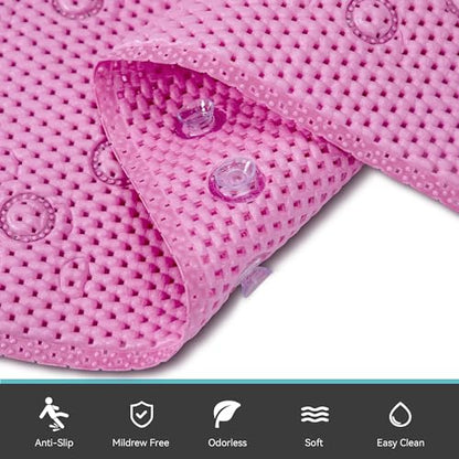 Bathtub Mat Non Slip 36” X 17” Pink Shower Mat Soft Foam Bath Mats for Bathroom Tub, Bathtub Mat with Drain Holes, Suction Cups, Shower Mat Non Slip - color: Pink
