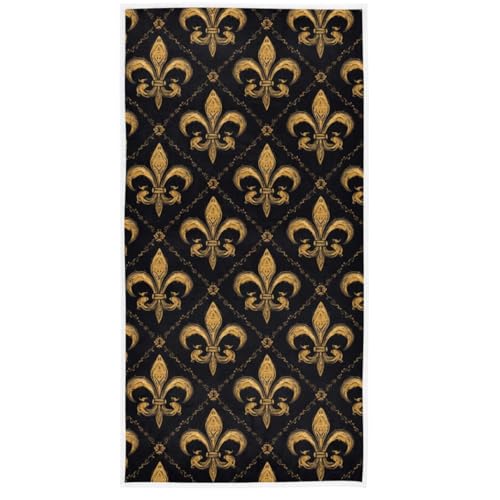 Naanle Golden Fleur De Lis Classical Pattern Soft Absorbent Guest Hand Towels Multipurpose for Bathroom, Hotel, Gym and Spa (16 x 30 Inches) - color: Fleur-de-lis