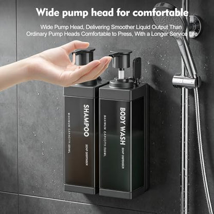 Wall Mounted Lockable Shampoo and Conditioner Dispenser | 17oz Large Pump Head No Drill Refillable ABS Plastic Bottle For Bathroom Shower Commercial Use Black 2 Pack - color: Black, size: 2