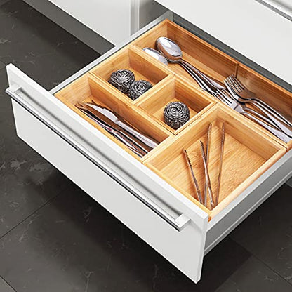 Fabsome Bathroom Drawer Organizer, Bamboo Box Bin for Junk Vanity Desk Makeup Drawer, Small Wooden Container Tea Storage Organization Tray for Kitchen Office, Set of 5 - size: 2''H 5 Boxes
