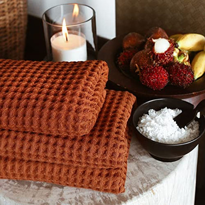 Waffle Hand Towel – 100% Turkish Cotton, Quick-Dry, Soft and Absorbent Bathroom Towel (Terra) - color: Terra, size: Hand Towel (1 Piece)